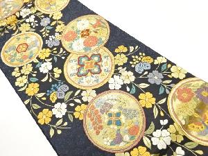 丸文に華文・草花模様織出し袋帯